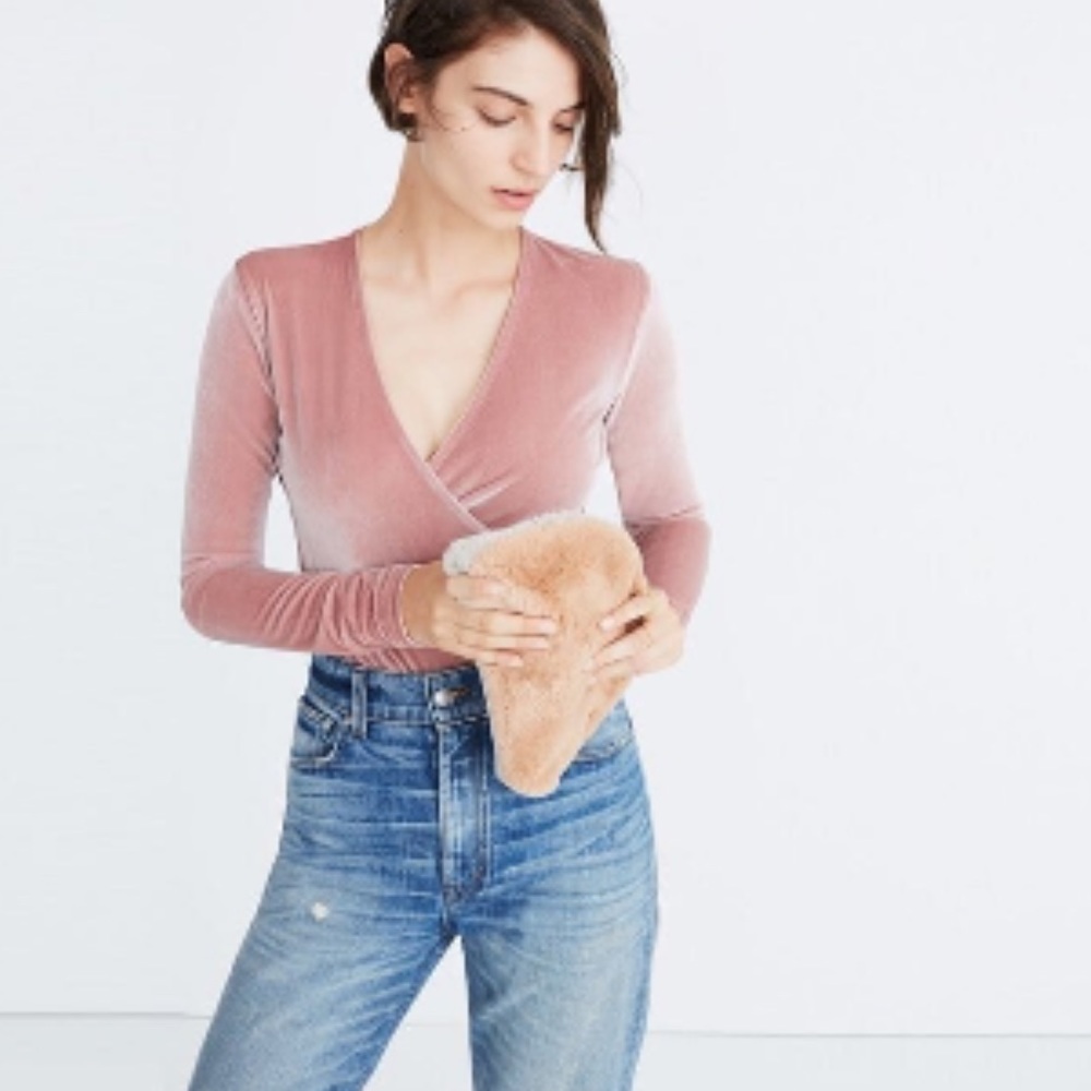 Madewell velvet wrap bodysuit blush pink - XS